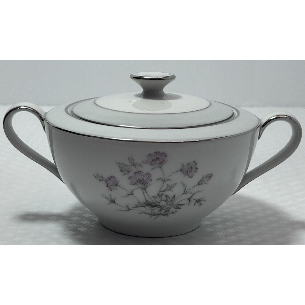 Vintage Royal M‎ By Fuji Sachet Flower Silver Rim Sugar Bowl With Lid Japan
